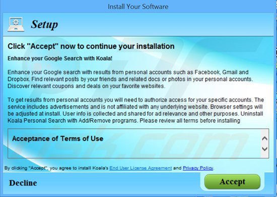 Installateur du logiciel de publicité koala personal search adware installer