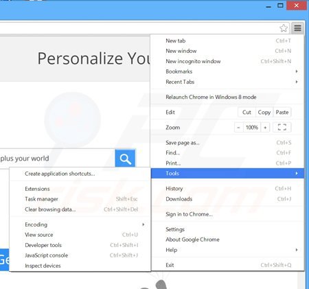 Suppression des publicités koala personal search dans Google Chrome étape 1