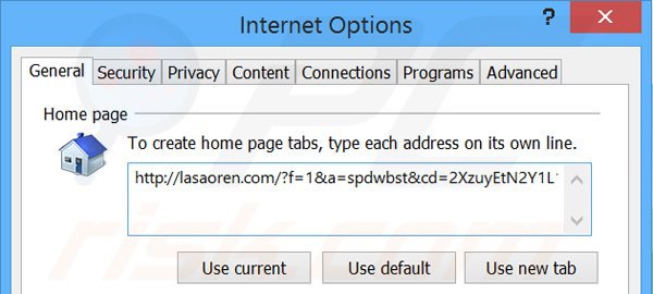 Suppression de la page d'accueil de lasaoren.com dans Internet Explorer 