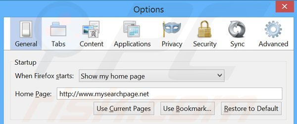 Suppression de la page d'accueil de mysearchpage.net dans Mozilla Firefox 