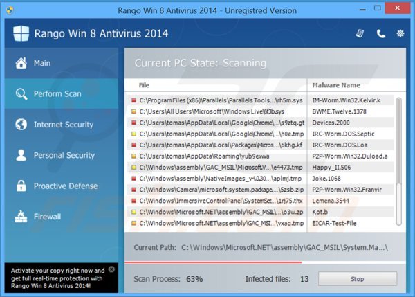 antivirus rango win8 2014 performant un faux scan de la sécurité de l'ordinateur