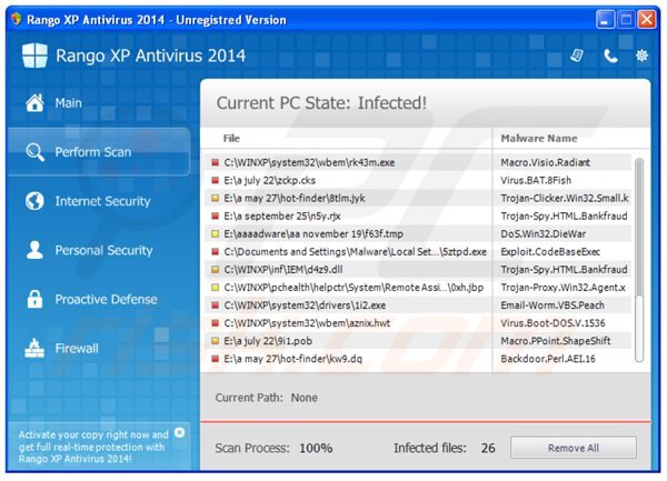 antivirus rango xp 2014 performant un faux scan de la sécurité de l’ordinateur
