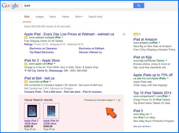 exemple d'un logiciel de publicité causant de fausses publicités dans les résultats de recherche Google 