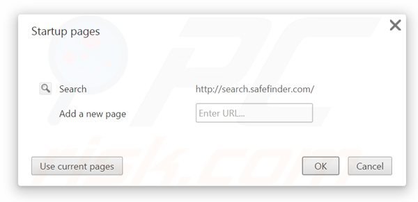 Suppression de la page d'accueil de search.safefinder.com dans Google Chrome