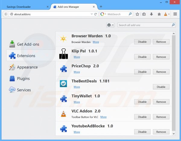 Suppression de savings downloader dans Mozilla Firefox étape 2