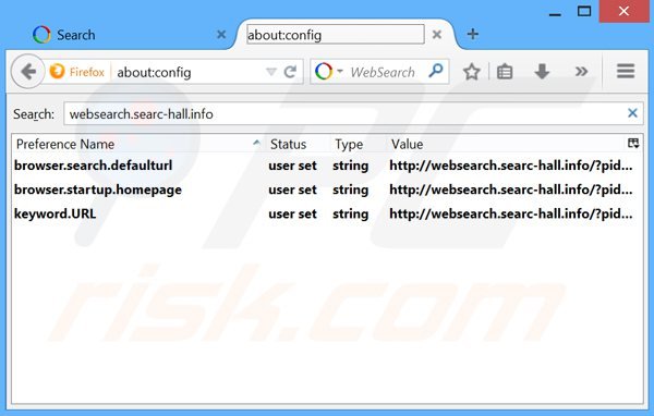 Suppression du moteur de recherche par défaut de websearch.searc-hall.info dans Mozilla Firefox 