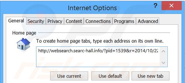 Suppression de la page d'accueil de websearch.searc-hall.info dans Internet Explorer 