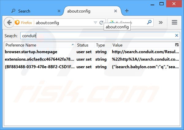 Suppression du moteur de recherche par défaut de search.conduit.com dans Mozilla Firefox 