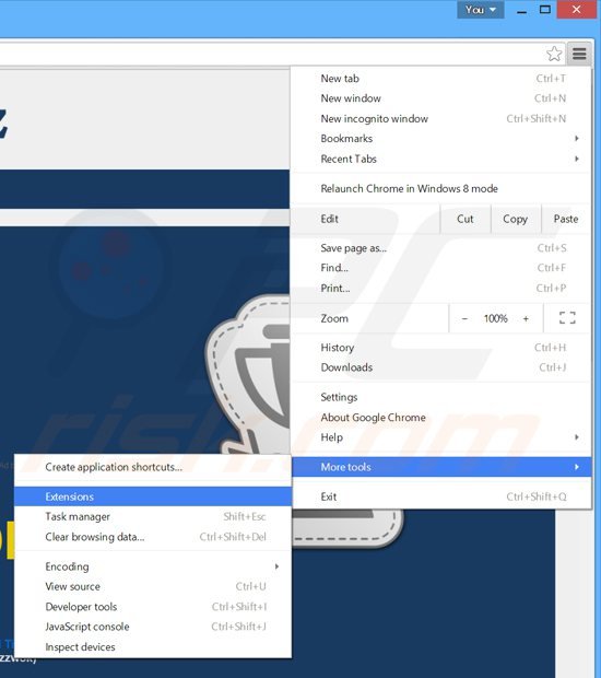Removing shopperz ads from Google Chrome step 1