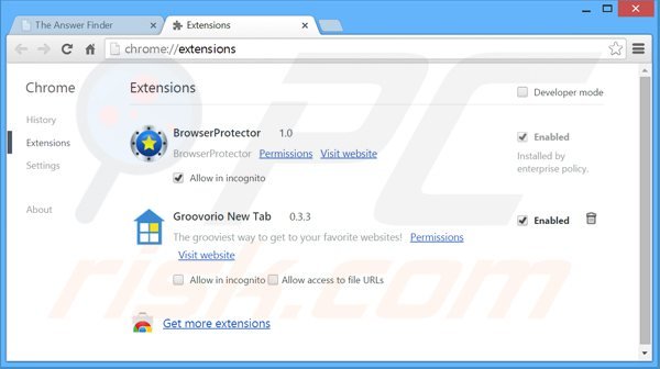 Suppression des publicités theanswerfinder dans Google Chrome étape 2