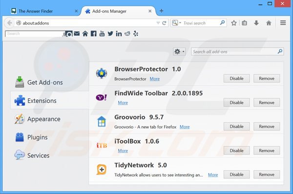 Suppression des publicités  theanswerfinder dans Mozilla Firefox étape 2