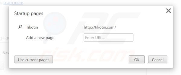 Suppression de la page d'accueil de tikotin.com dans Google Chrome 