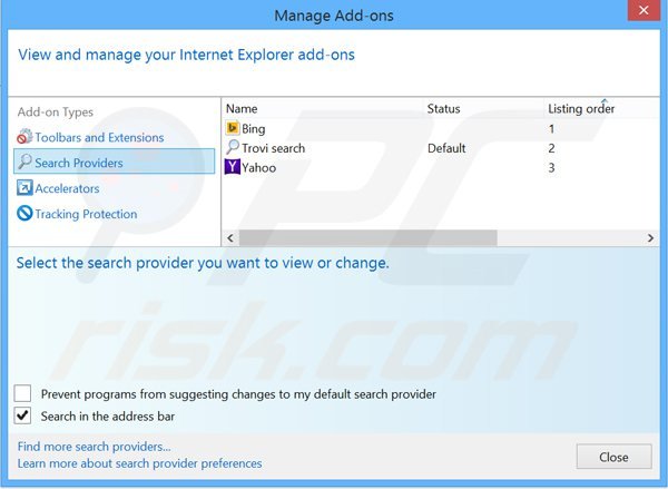 Suppression du moteur de recherche par défaut de yaimo.com dans Internet Explorer 