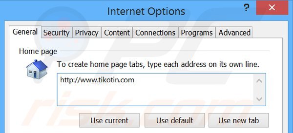 Suppression de la page d'accueil de tikotin.com étape Internet Explorer 