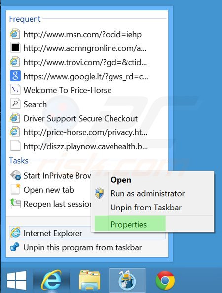 Suppression du raccourci cible tikotin.com dans Internet Explorer étape 1