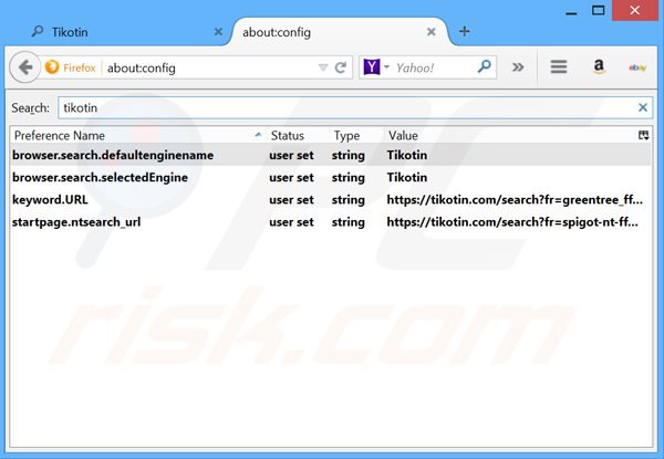 Suppression du moteur de recherche par défaut de tikotin.com dans Mozilla Firefox 
