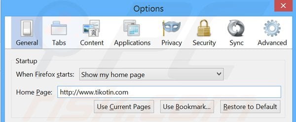 Suppression de la page d'accueil de tikotin.com dans Mozilla Firefox 