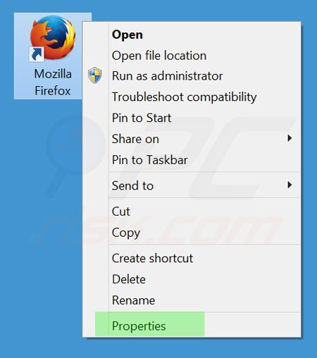 Suppression du raccourci cible tikotin.com dans Mozilla Firefox étape 1