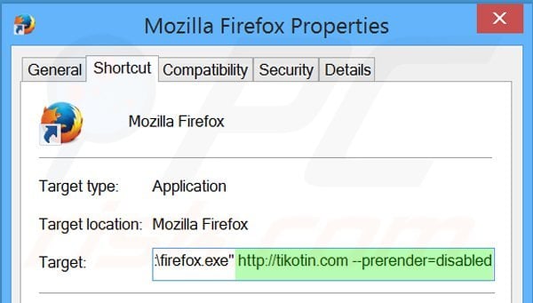 Suppression du raccourci cible tikotin.com dans Mozilla Firefox étape 2