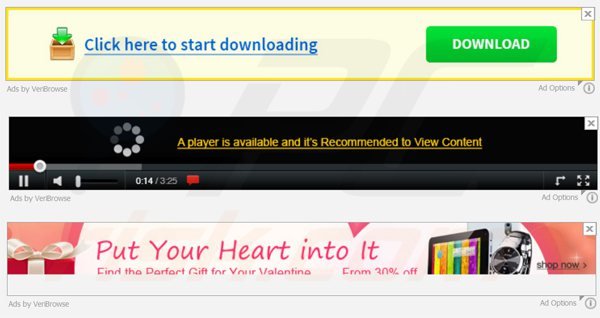 Bannières publicitaires générées par le logiciel de publicité VeriBrowse adware