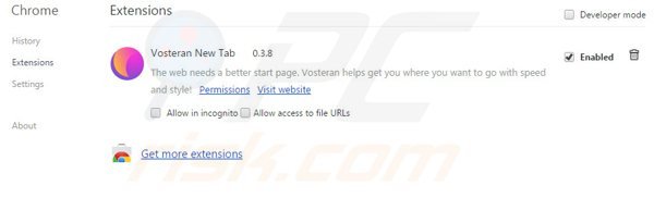 Suppression des extensions reliées à vosteran.com dans Google Chrome
