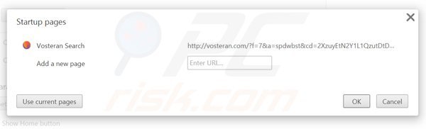 Suppression de la page d'accueil de vosteran.com dans Google Chrome 