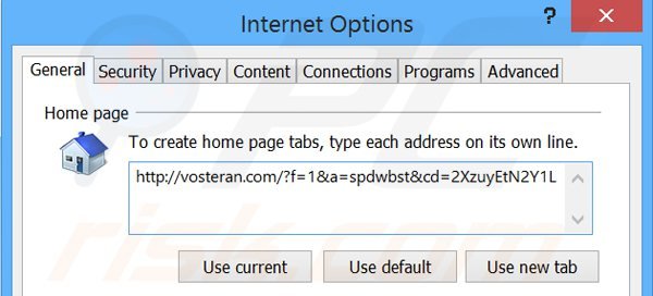 Suppression de la page d'accueil de vosteran.com dans Internet Explorer 