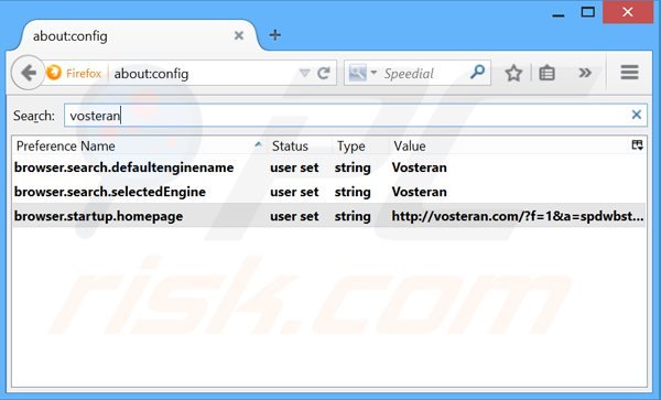Suppression du moteur de recherche par défaut de vosteran.com dans Mozilla Firefox 