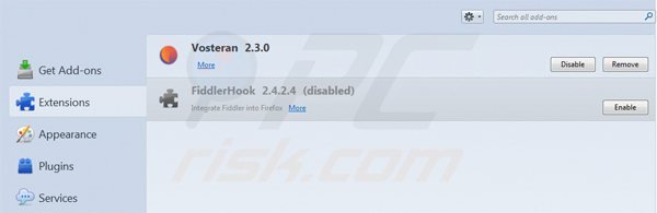 Suppression des extensions reliées à vosteran.com dans Mozilla Firefox 