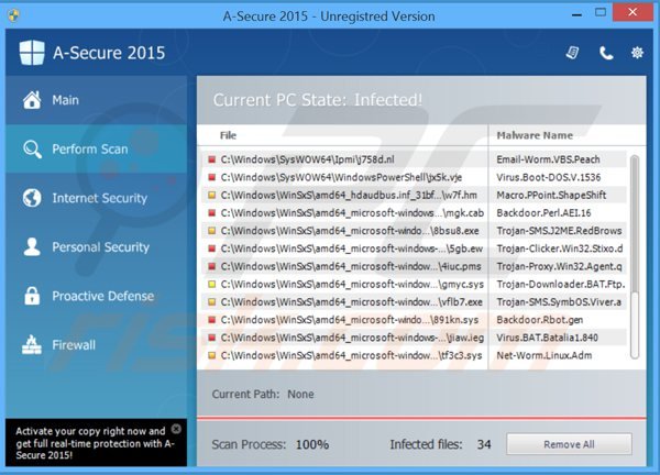  a-secure 2015 performant un faux sacn de sécurité d'ordinateur 