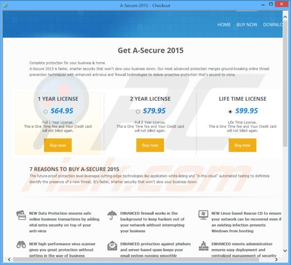 site web escroc utilisé pour faire la promotion du faux antivirus  a-secure 2015