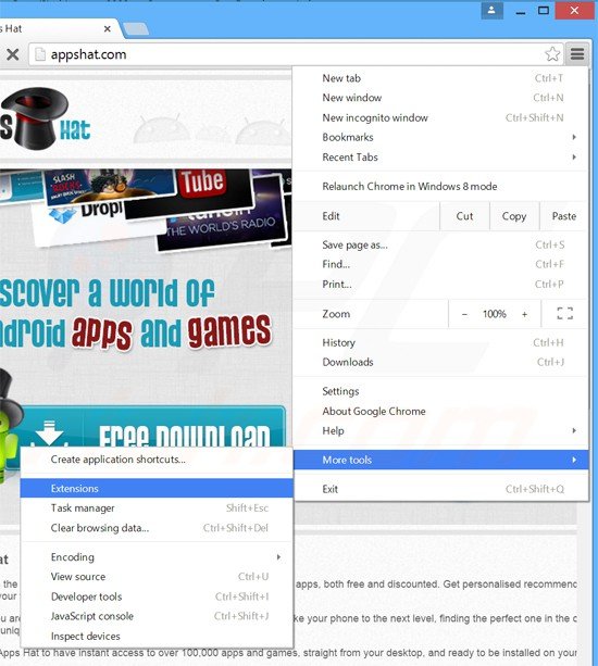 Suppression des publicités app lid dans Google Chrome étape 1