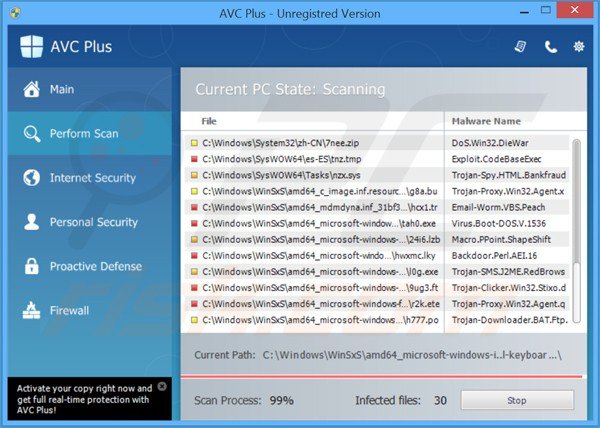 avc plus performant un faux scan de sécurité d'ordinateur