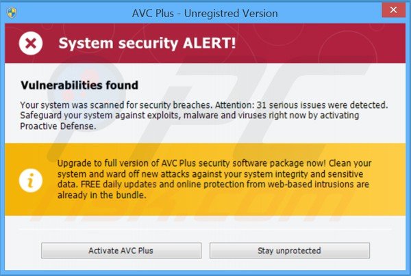 avc plus affichant de faux messages de sécurité 