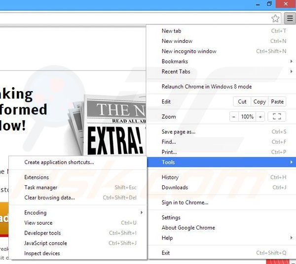 Suppression des publicités Breaking News Alert dans Google Chrome étape 1