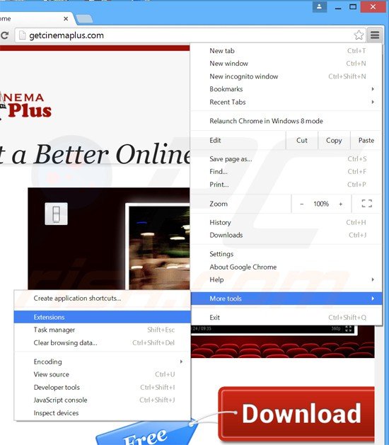 Suppression des publicités cinema dans Google Chrome étape 1