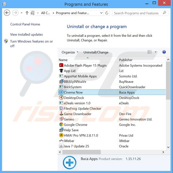 Désinstallation du logiciel de publicité cinema now via le Panneau de Configuration