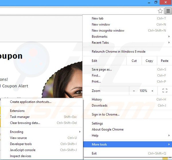 Suppression des publicités Coupon Alert dans Google Chrome étape 1