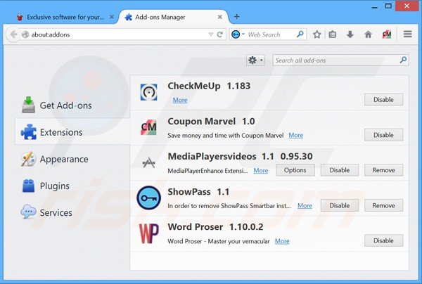 Suppression des extensions reliées à games desktop dans Mozilla Firefox étape 2