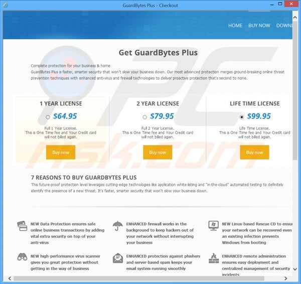 site web escroc utilisé pour vendre des clefs de licence du faux antivirus guardbytes plus 