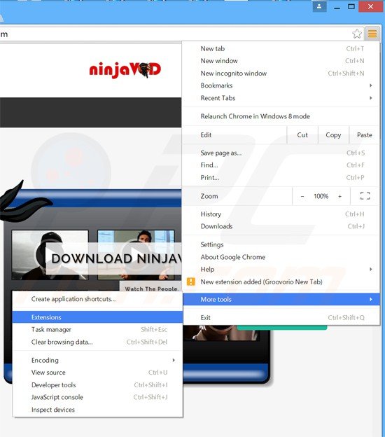 Suppression des publicités ninjavod dans Google Chrome étape 1