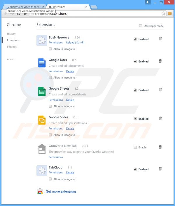 Suppression des publicités ninjavod dans Google Chrome étape 2