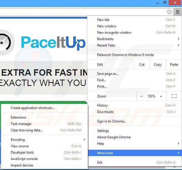 Suppression des publicités PaceItUp dans Google Chrome étape 1
