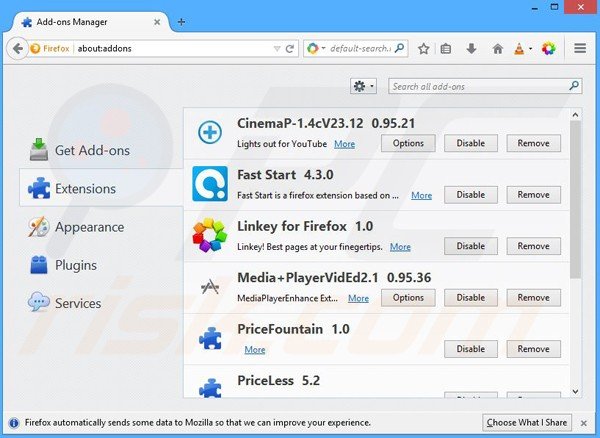 Suppression des publicités PaceItUp dans Mozilla Firefox étape 2