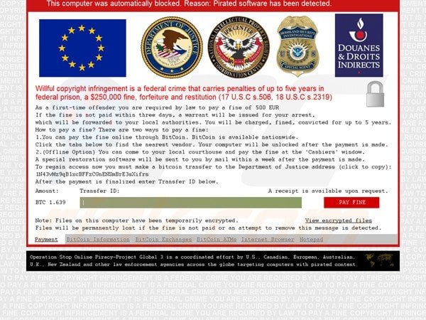 Un logiciel piraté a détecté un ransomware taguant des utilisateurs de PC vivant dans l'UE