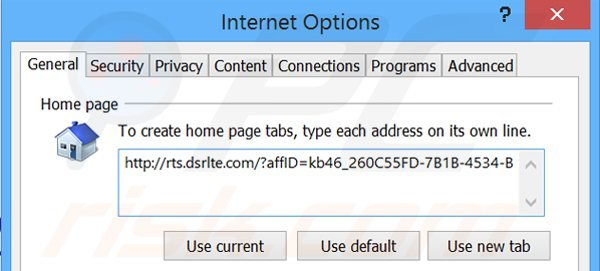 Suppression de la page d'accueil de rts.dsrlte.com dans Internet Explorer 
