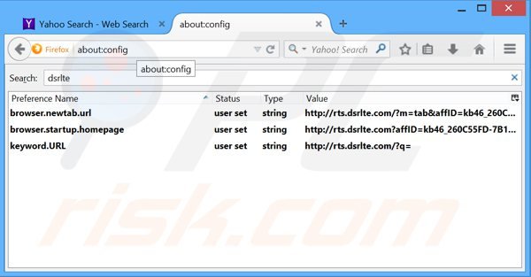 Suppression du moteur de recherche par défaut de rts.dsrlte.com dans Mozilla Firefox 