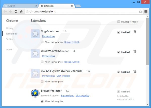Suppression des extensions reliées à Searchalgo.com dans Google Chrome 