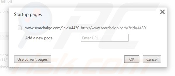 Suppression de la page d'accueil de Searchalgo.com dans Google Chrome 