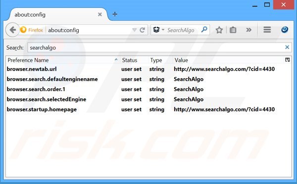 Suppression du moteur de recherche par défaut de Searchalgo.com dans Mozilla Firefox 